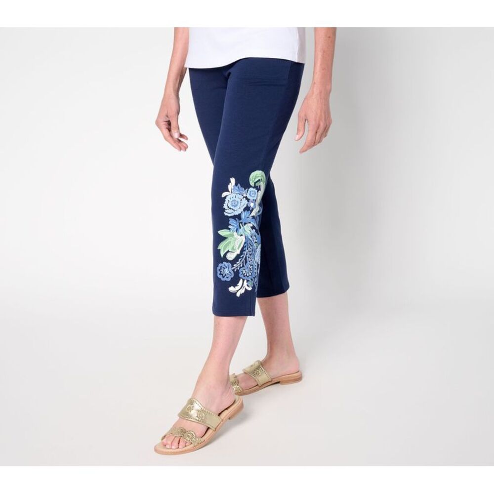 Denim & Co. Women's Petite Pants 1XP EasyWear French Terry Placement Blue